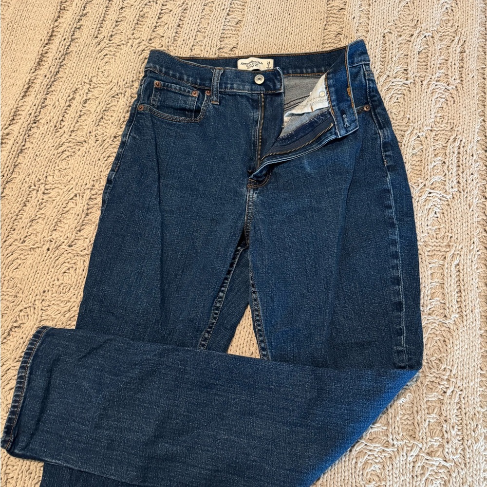 Dark Blue High Rise Straight Denim Jeans